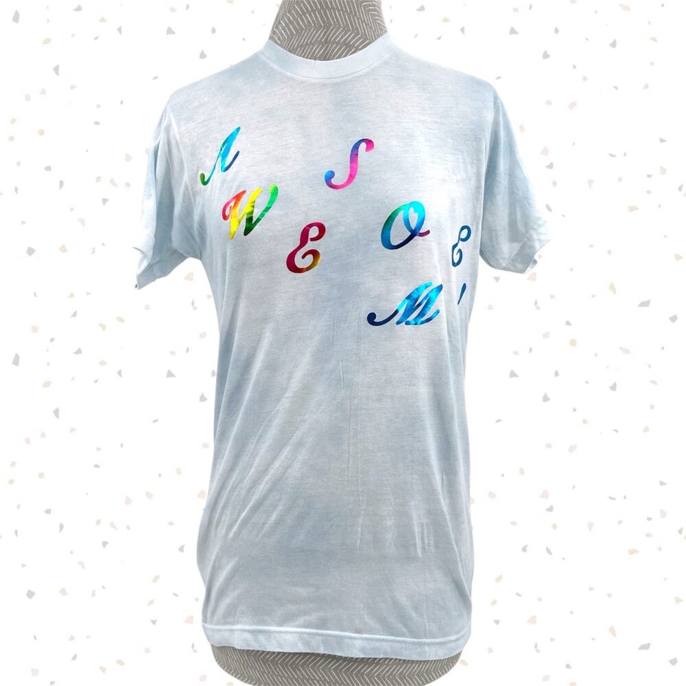 Taylor Swift Awesome! Short Sleeve Tee Lover Era Tie Dye Rainbow Foil Top Size S